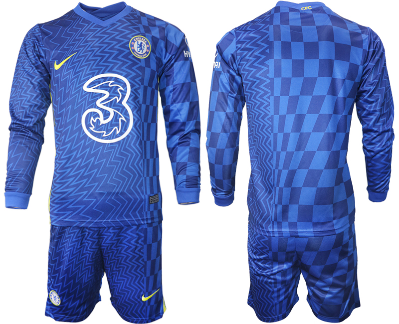 Men 2021-2022 Club Chelsea home blue Long Sleeve blank Soccer Jersey